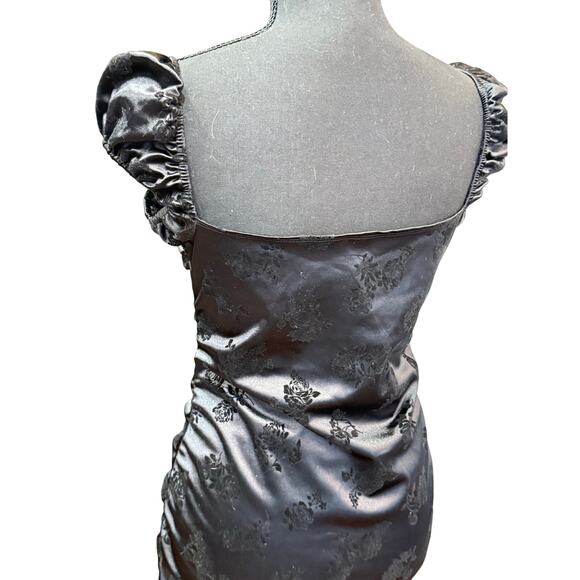 NWT Motel Rocks Sinora Bodycon Mini Dress Black Rose Flock Size Large $82 Ruched - Picture 14 of 16